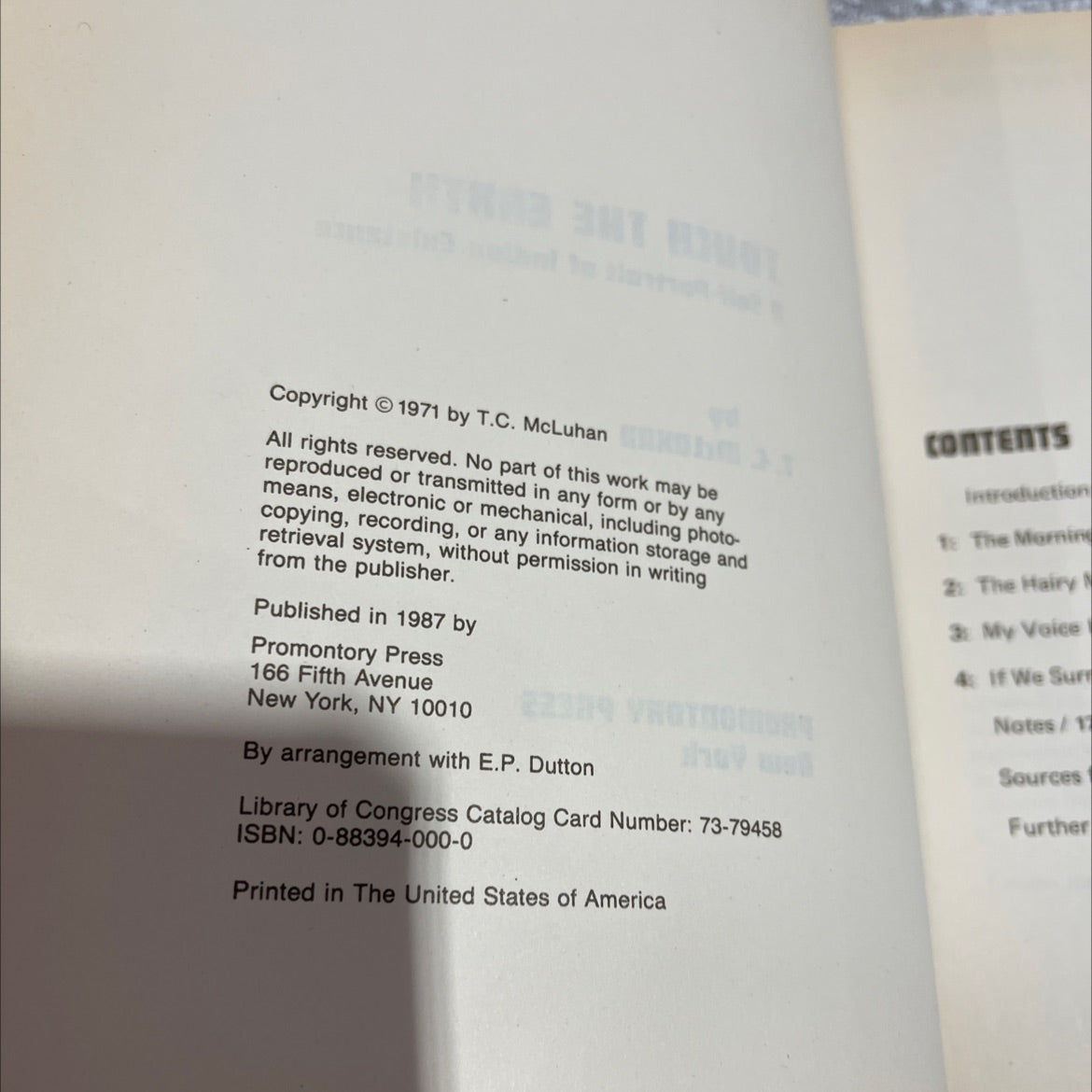touch the earth a self-portrait of indian existence book, by T. C. McLuhan, 1987 Hardcover image 3