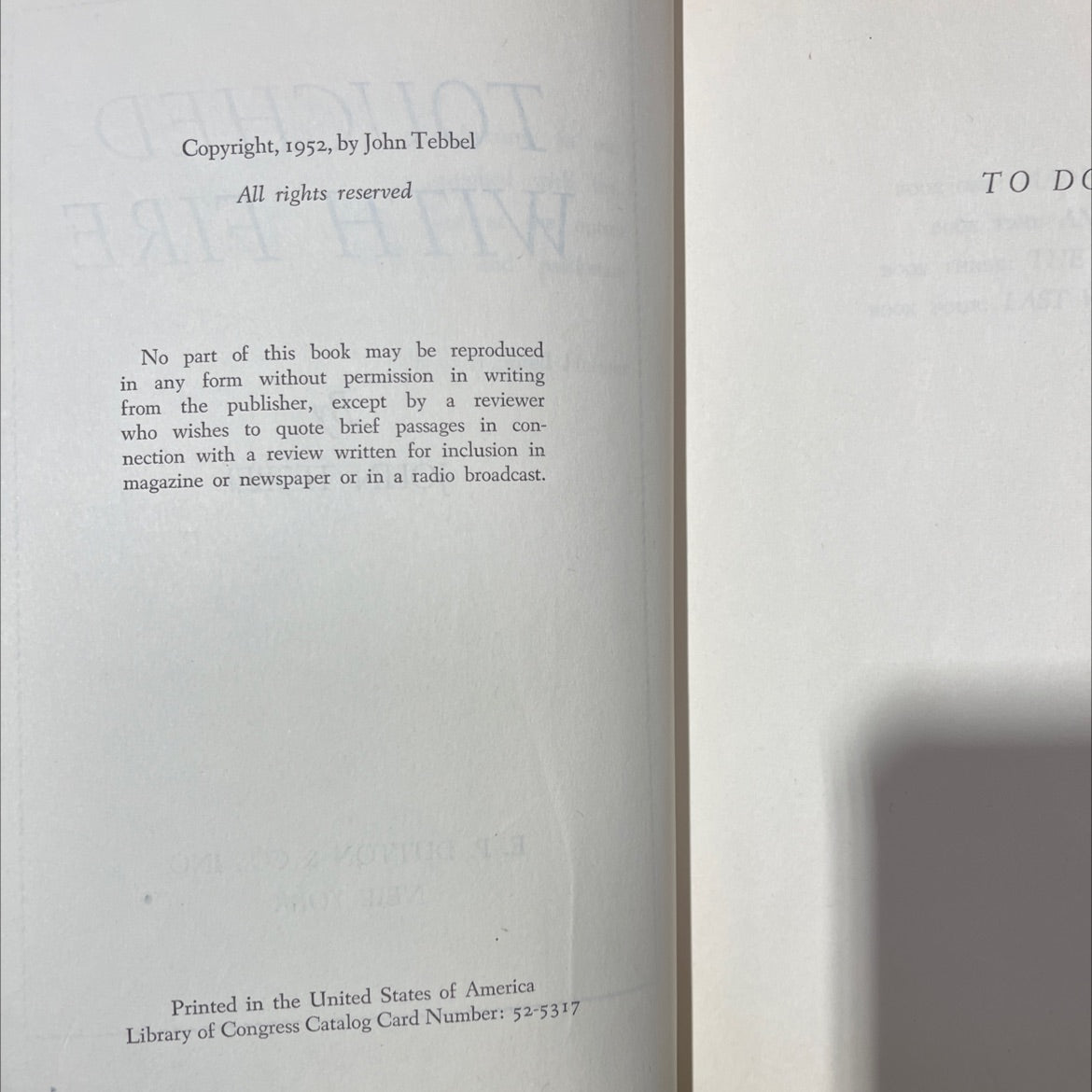 touched with fire book, by john tebbel, 1972 Hardcover image 3