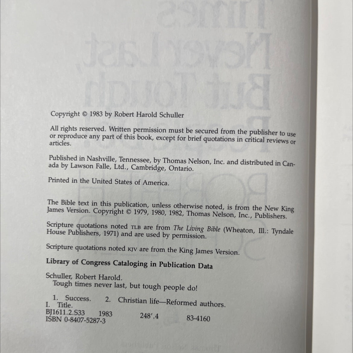 tough times never last, but tough people do! book, by robert h. schuller, 1983 Hardcover image 3