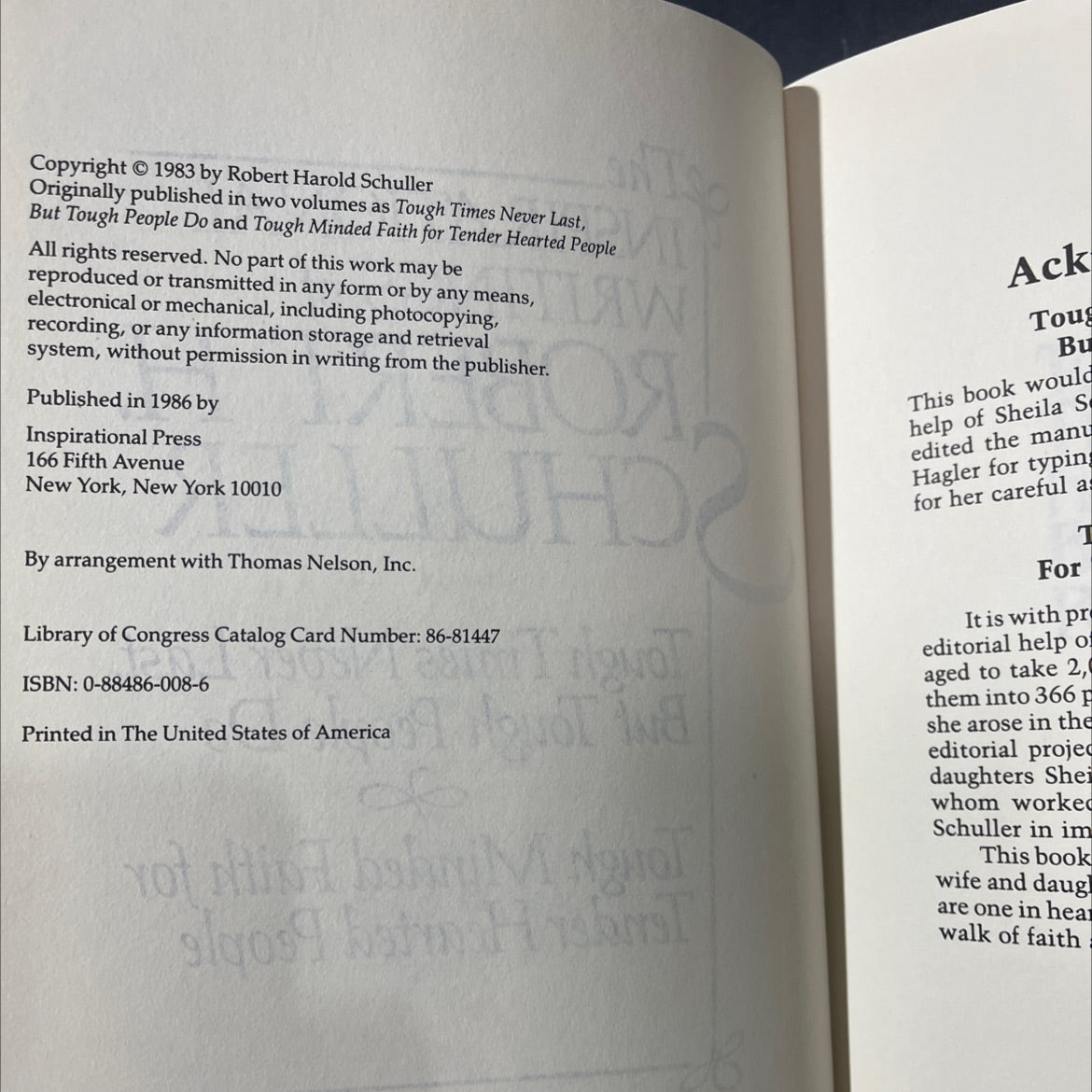 tough times never last, but tough people do book, by robert h schuller, 1986 Hardcover image 3