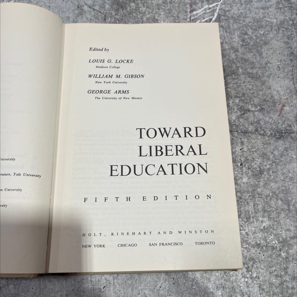 toward liberal education book, by louis g. locke, william m. gibson, george arms, 1967 Hardcover image 2