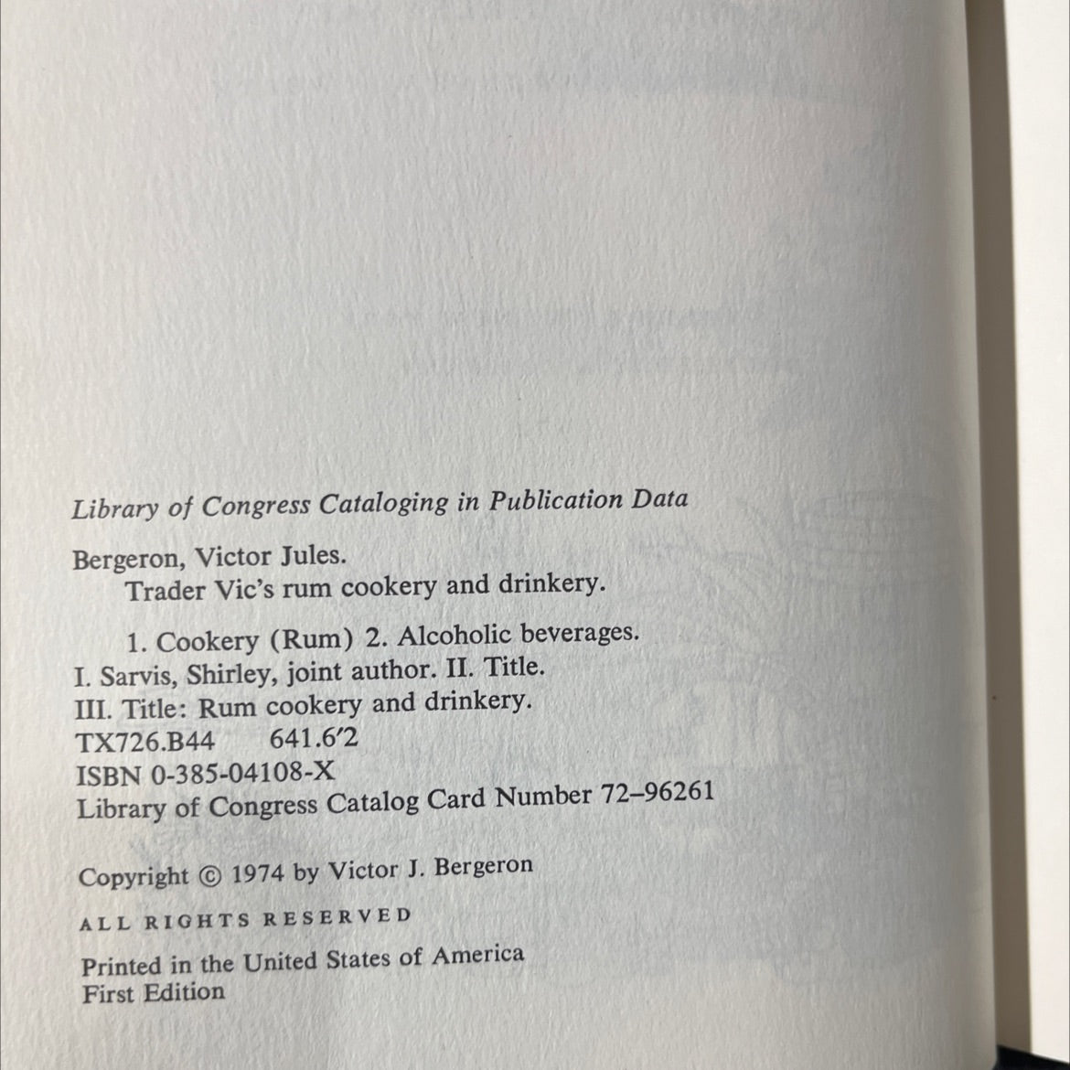trader vic's rum cookery and drinkery book, by victor j. bergeron, 1974 Hardcover image 3