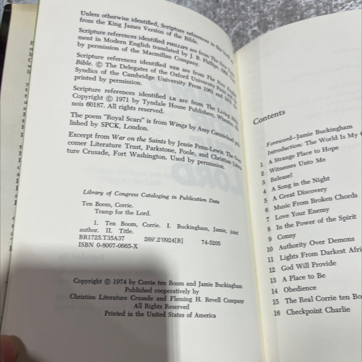tramp for the lord book, by corrie ten boom and jamie buckingham, 1974 Hardcover image 3