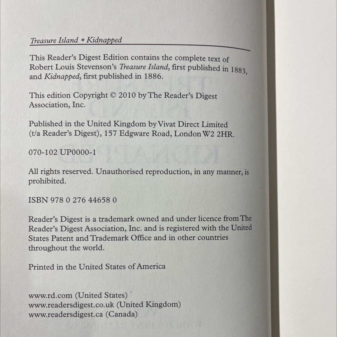 treasure island kidnapped book, by robert louis stevenson, 2010 Hardcover image 3