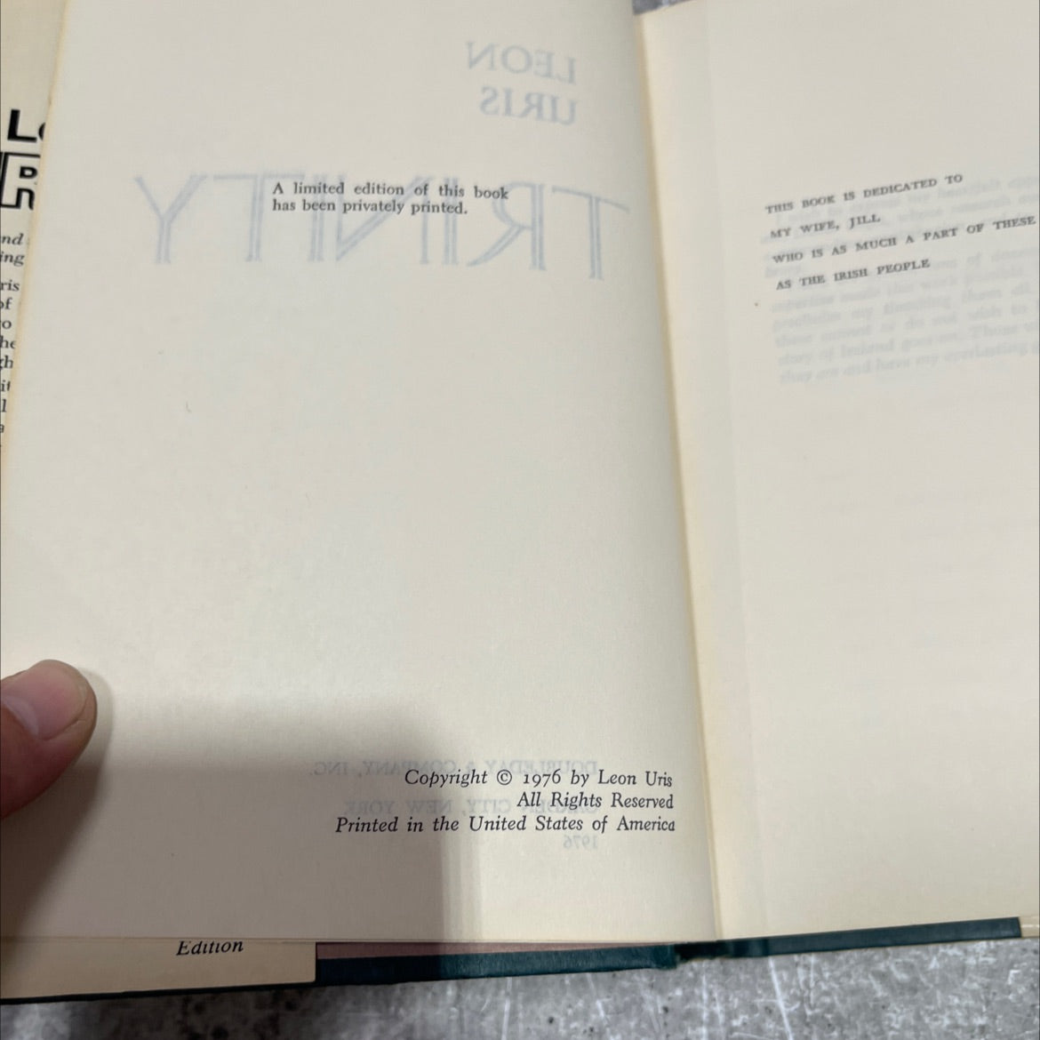 trinity book, by leon uris, 1976 Hardcover image 3