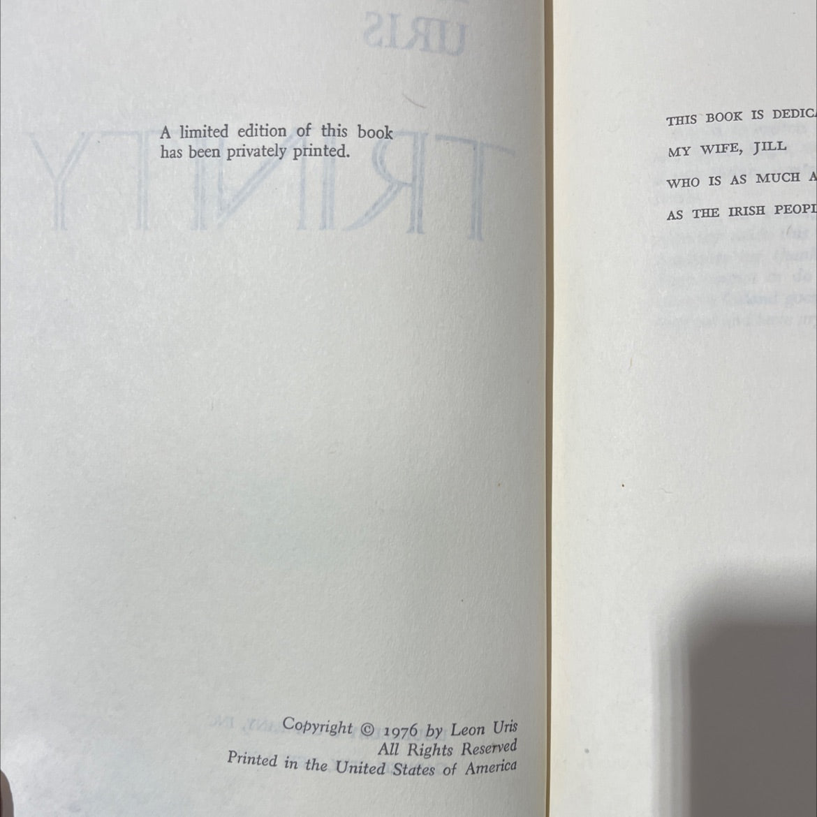 trinity book, by leon uris, 1976 Hardcover image 3