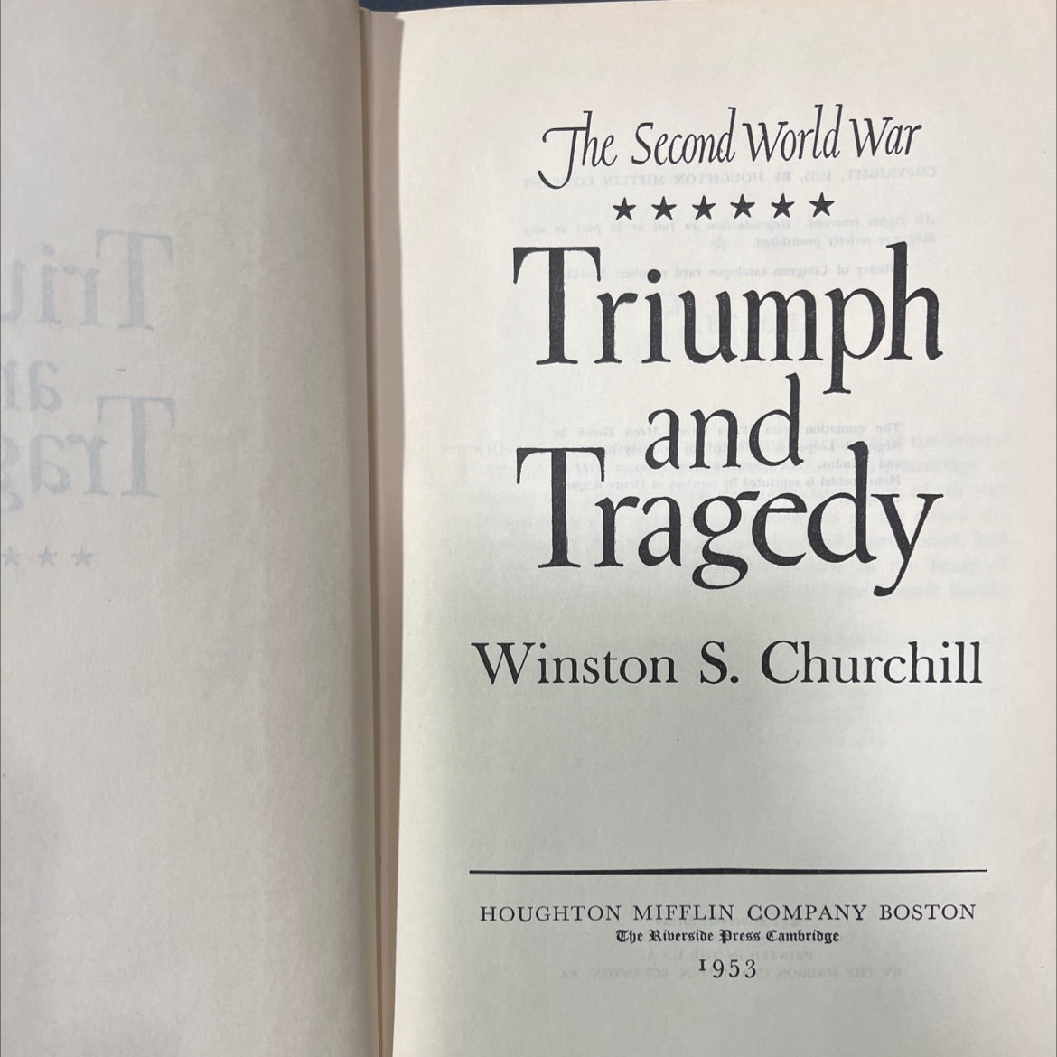 triumph and tragedy book, by winston s. churchill, 1953 Hardcover image 2