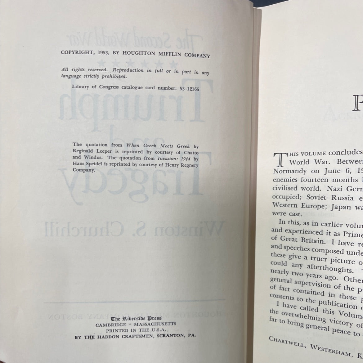 triumph and tragedy book, by winston s. churchill, 1953 Hardcover image 3