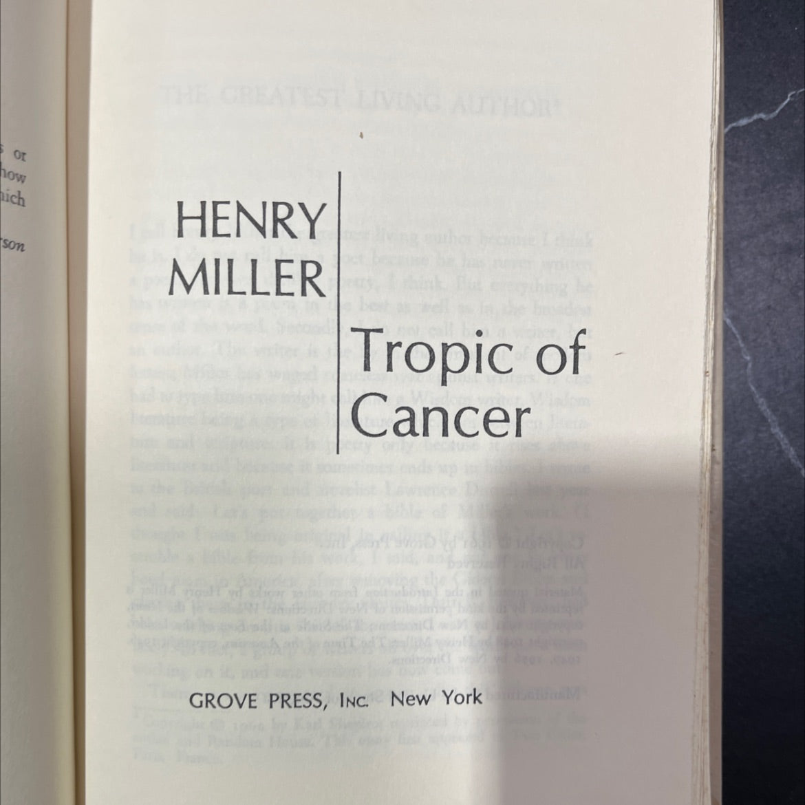 tropic of cancer book, by henry miller, 1961 Hardcover image 2