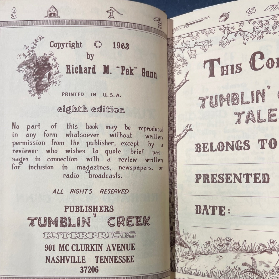 tumblin' creek tales and other poems book, by richard m. \"pek\" gunn, 1970 Hardcover image 3