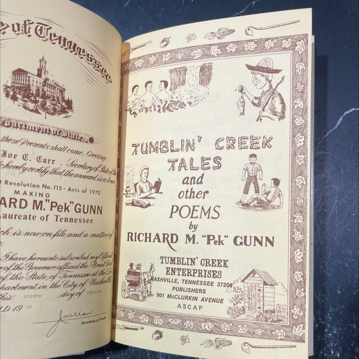 tumblin' creek tales and other poems book, by richard m. \"pek\" gunn, 1970 Hardcover image 2