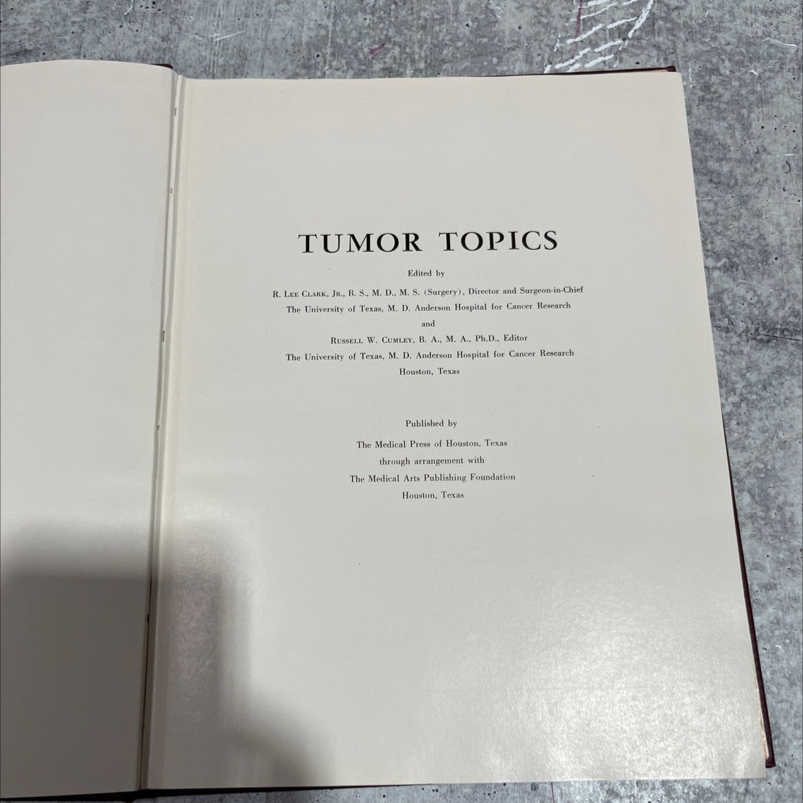 tumor topics book, by r. lee clark, jr., russell w. cumley, 1950 Hardcover image 2