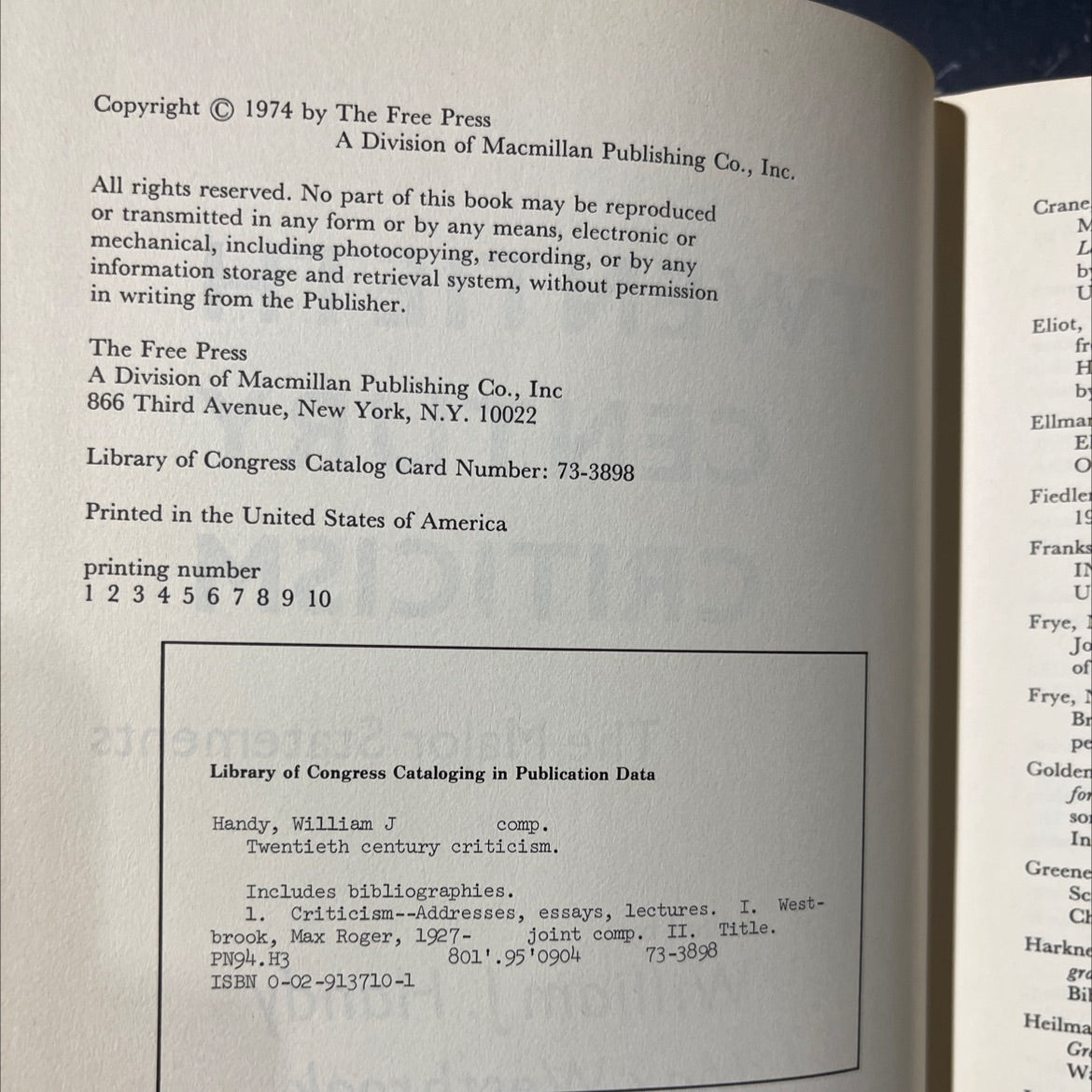 twentieth century criticism the major statements book, by William J. Handy, Max Westbrook, 1974 Hardcover image 3