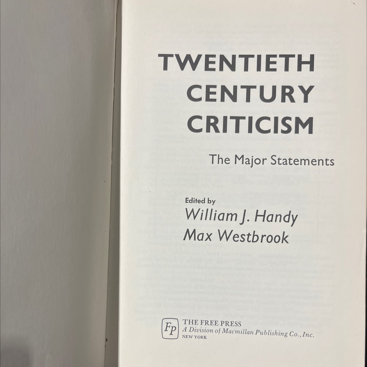 twentieth century criticism the major statements book, by William J. Handy, Max Westbrook, 1974 Hardcover image 2