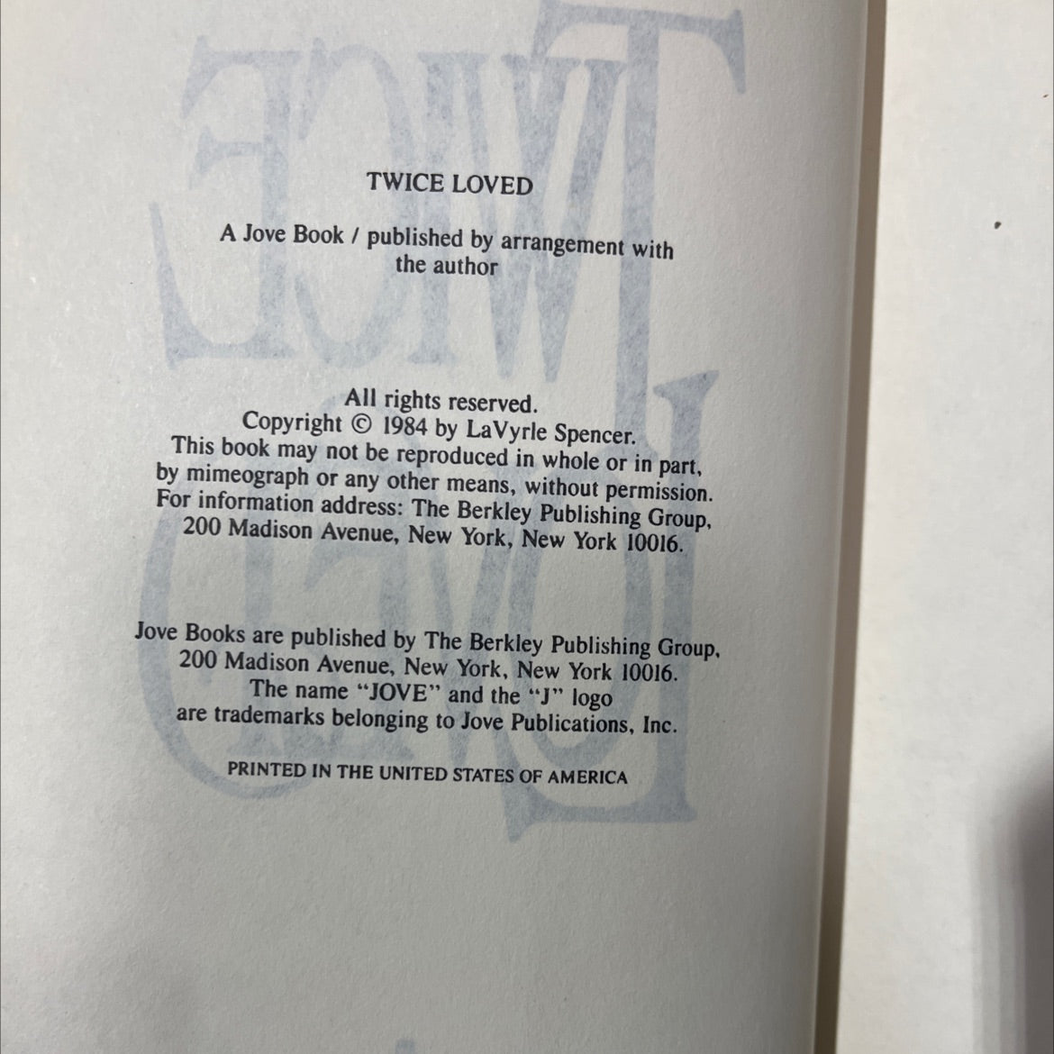 twice loved book, by LaVyrle Spencer, 1984 Hardcover image 3