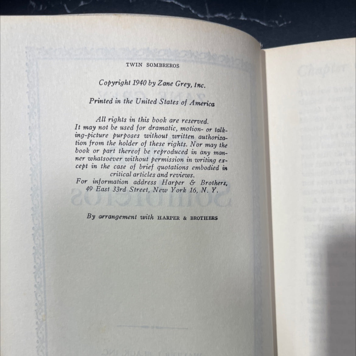 twin sombreros book, by zane grey, 1940 Hardcover image 3