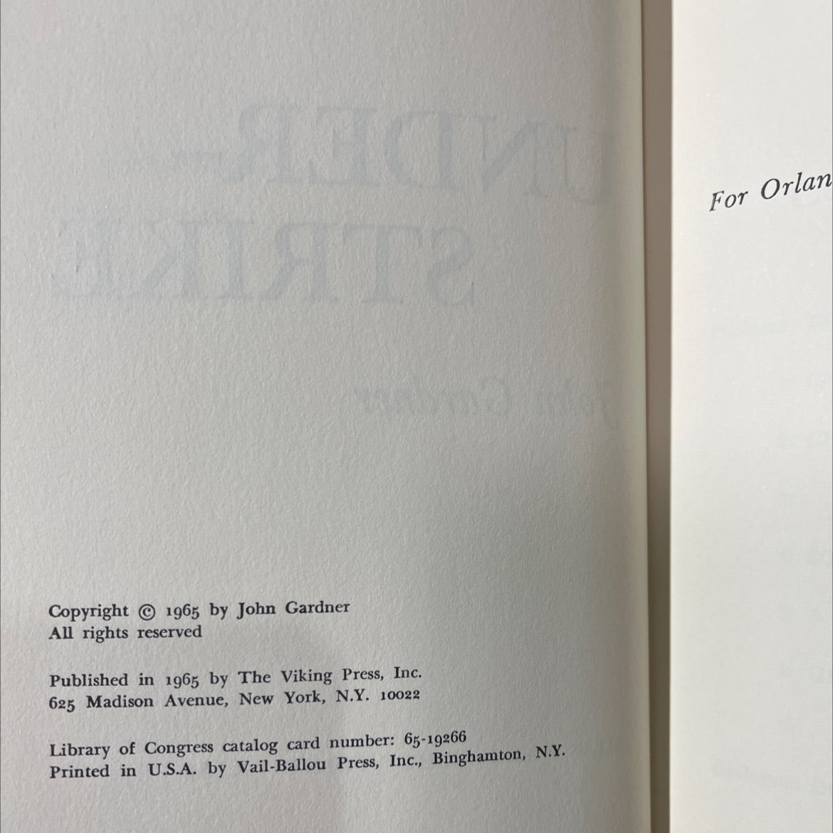 under-strike book, by John Gardner, 1965 Hardcover image 3