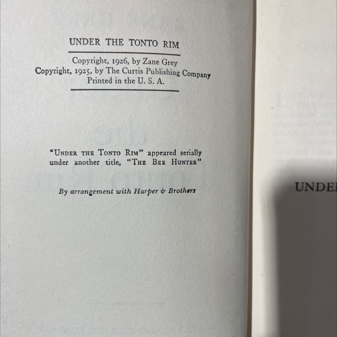 under the tonto rim book, by zane grey, 1926 Hardcover image 3