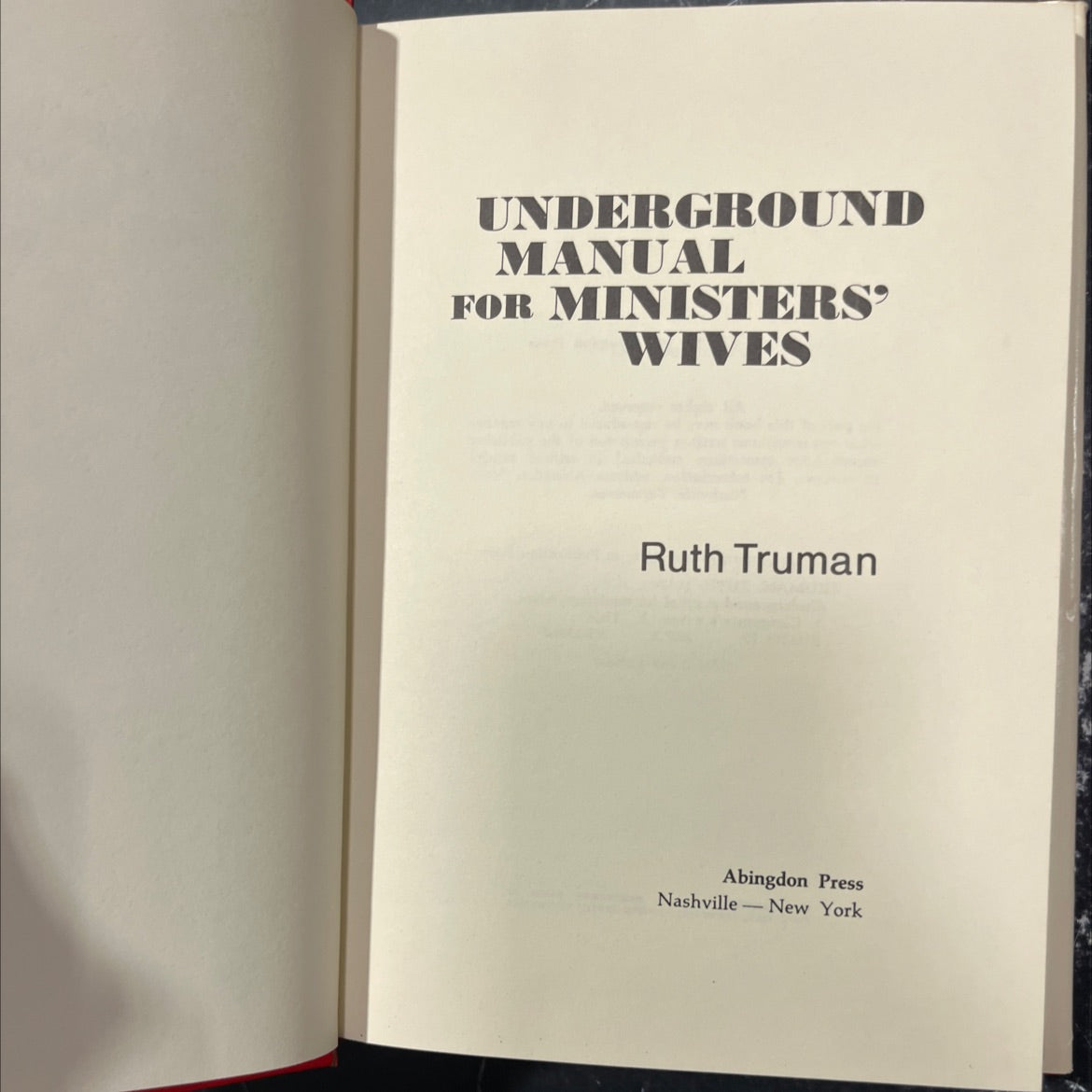 underground manual for ministers' wives book, by ruth truman, 1974 Hardcover image 2