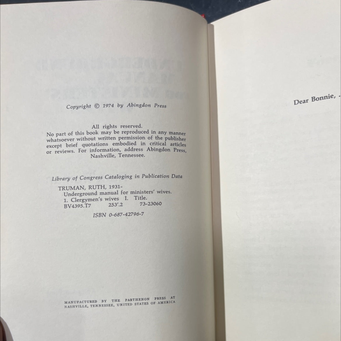 underground manual for ministers' wives book, by ruth truman, 1974 Hardcover image 3