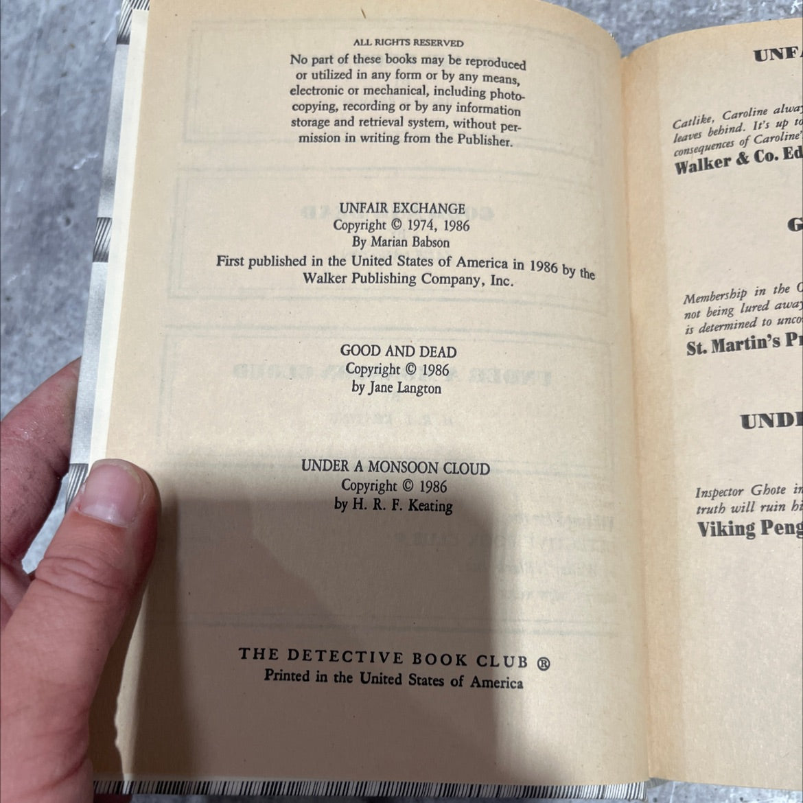 unfair exchange book, by Marian Babson, 1986 Hardcover image 3