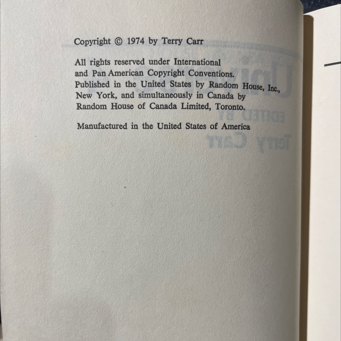 universe 4 book, by Terry Carr, 1974 Hardcover image 3