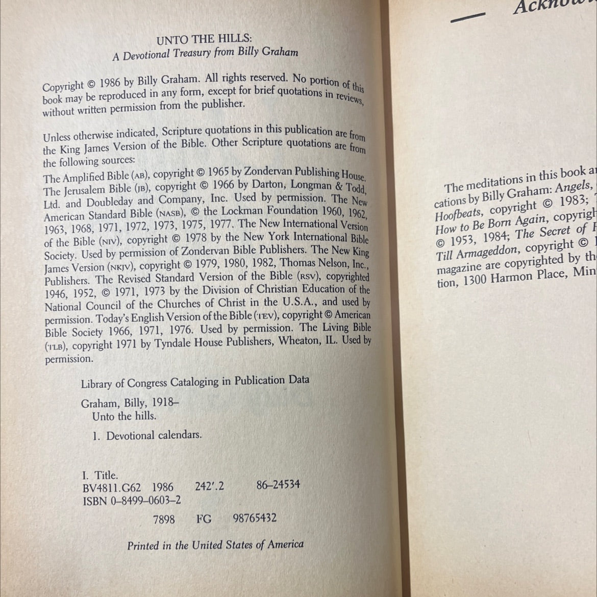 unto the hills: a devotional treasury from billy graham book, by billy graham, 1986 Hardcover image 3