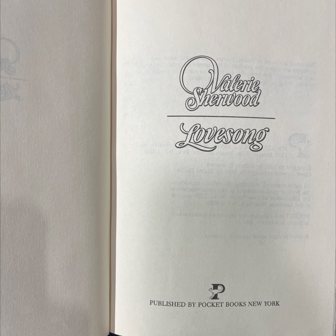valente sherwood lovesung book, by valerie sherwood, 1985 Hardcover image 2