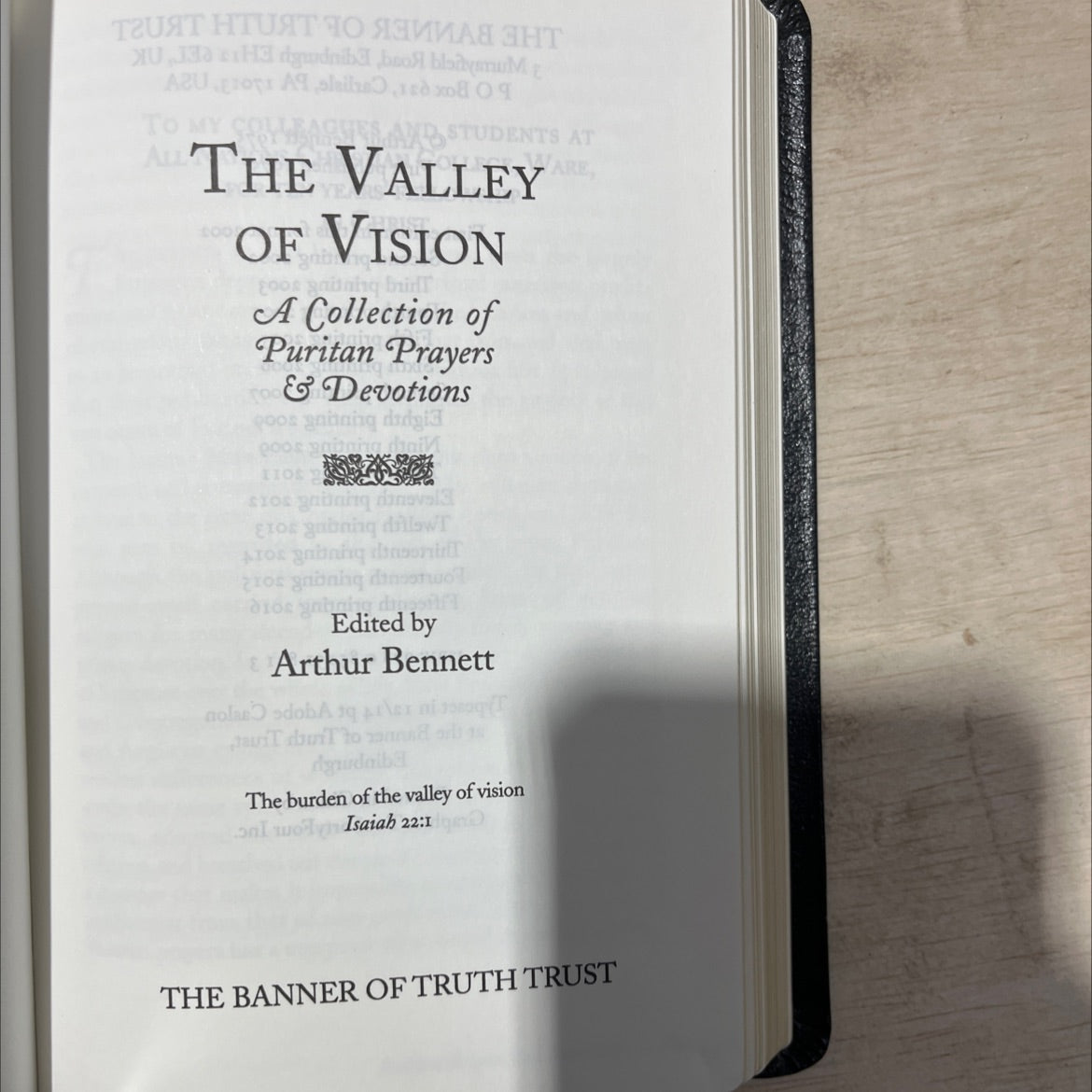 valley of vision book, by Arthur Bennett, 2016 Leather image 2