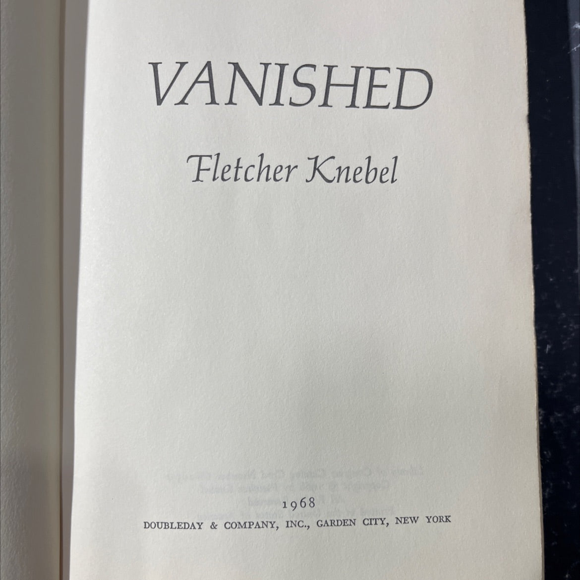 vanished book, by Fletcher Knebel, 1968 Hardcover image 2