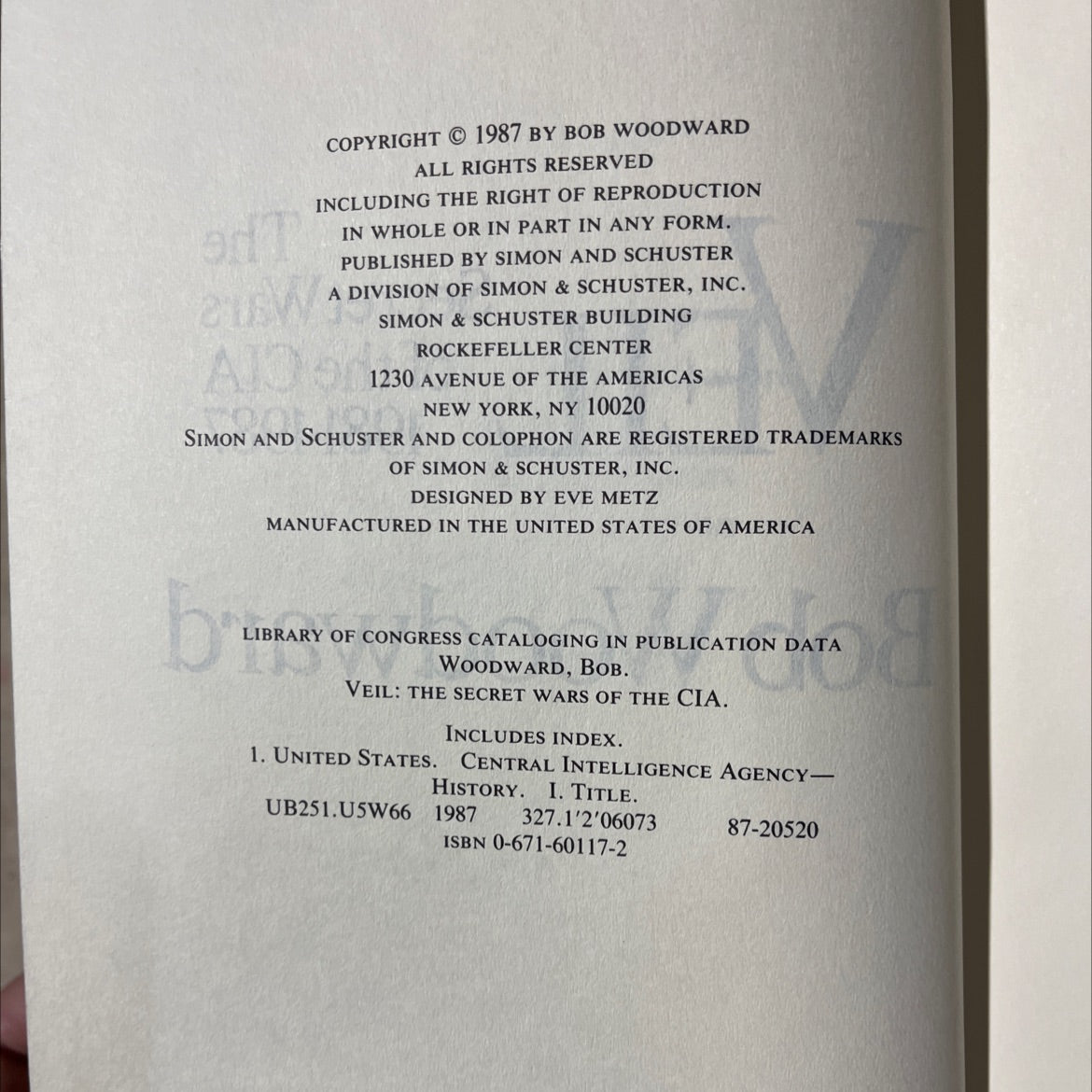 veil: the secret wars of the cia book, by bob woodward, 1987 Hardcover image 3