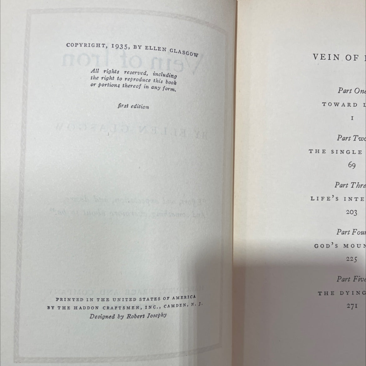 vein of iron book, by ellen glasgow, 1935 Hardcover image 3