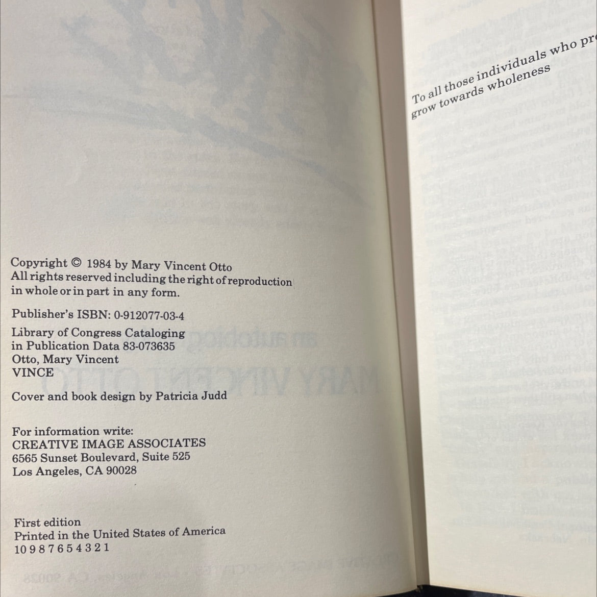 vince book, by mary vincent otto, 1984 Hardcover image 3
