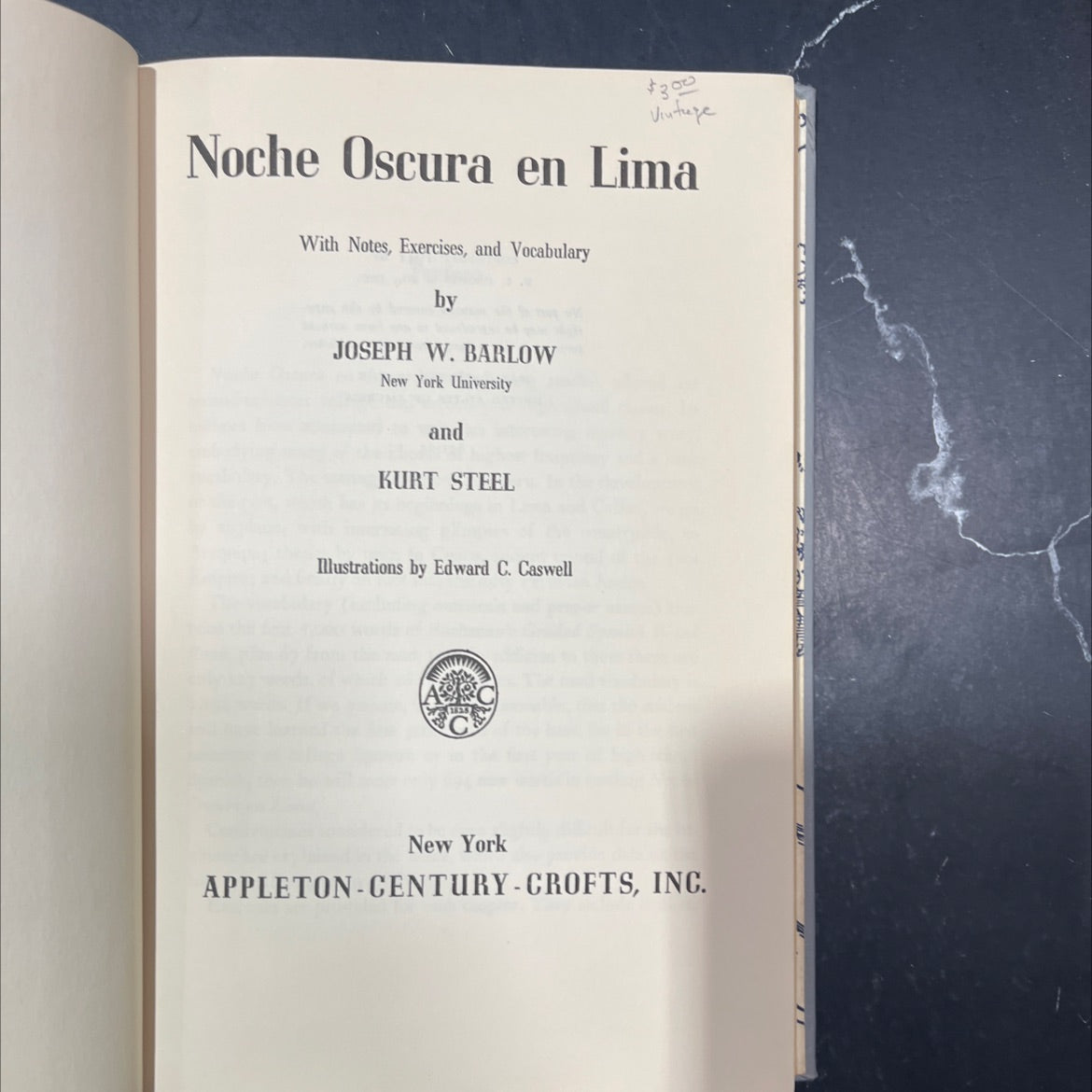 vintage noche oscura en lima with notes exercises and vocabulary book, by joseph w. barlow, kurt steel, 1941 Hardcover image 2