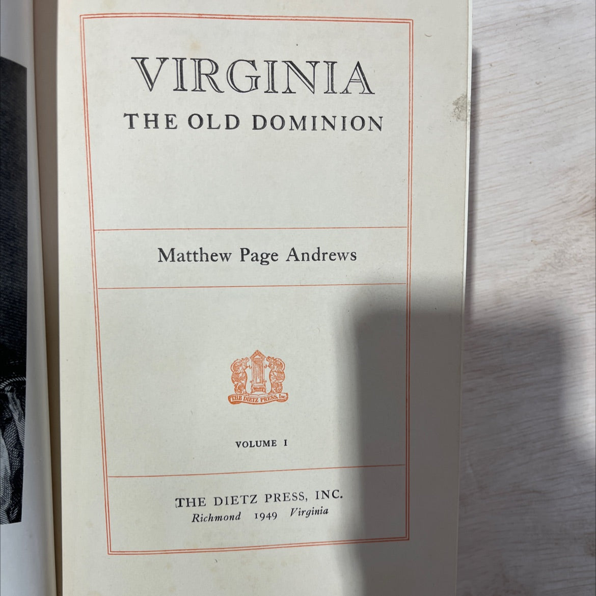 virginia the old dominion book, by matthew page andrews, 1949 Hardcover, Antique image 2