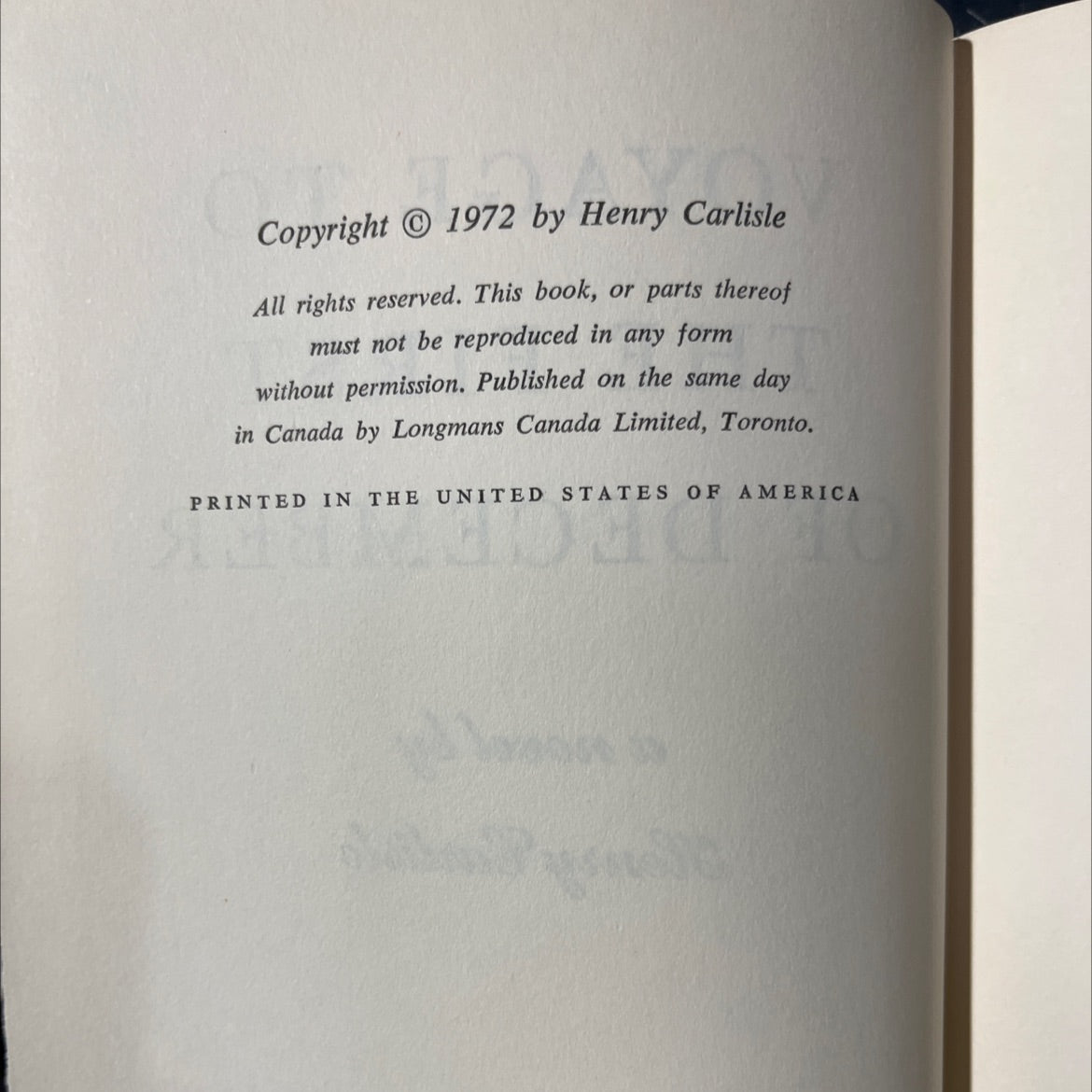 voyage to the first of december book, by Henry Carlisle, 1972 Hardcover image 3