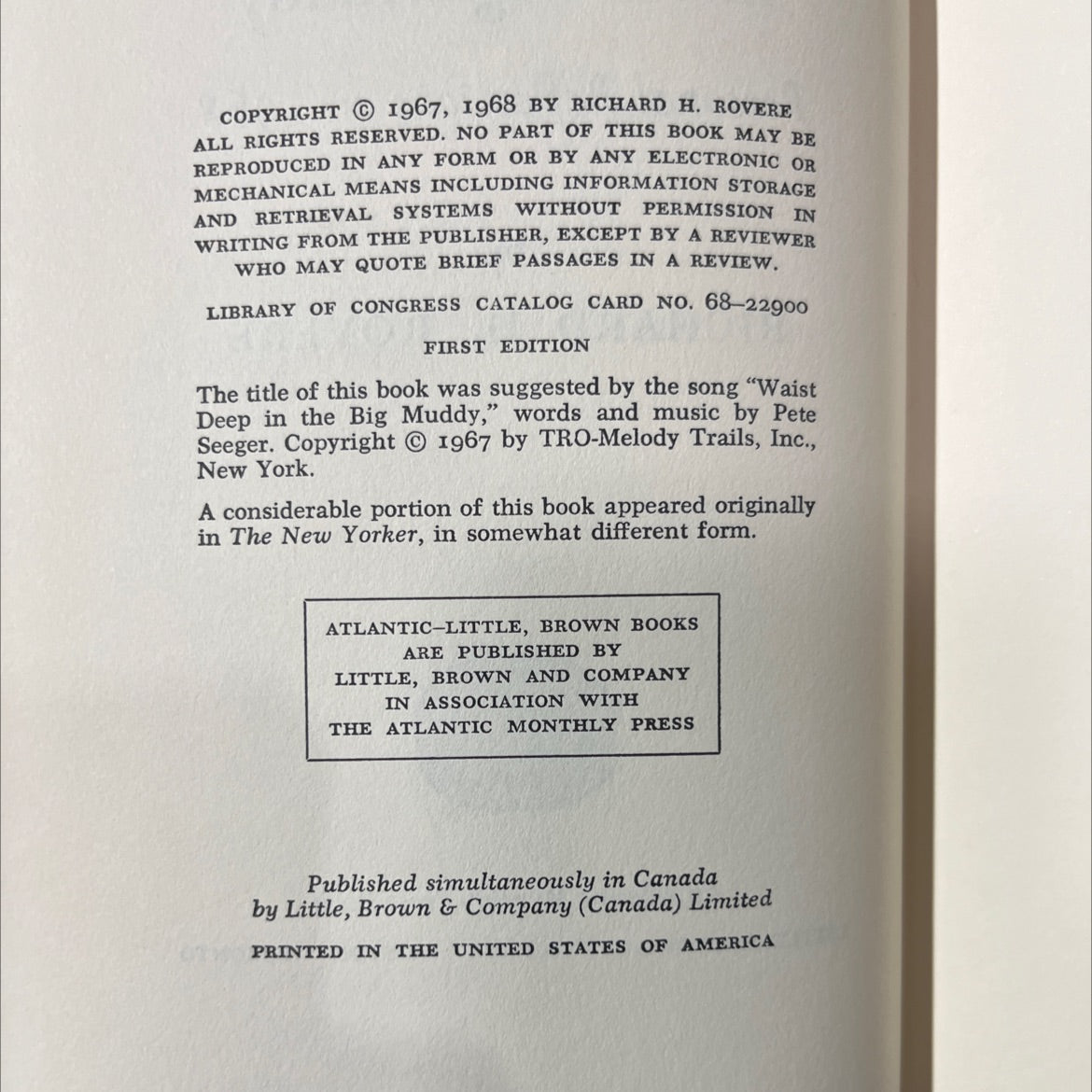 waist deep in the big muddy personal reflections on 1968 book, by richard h. rovere, 1968 Hardcover image 3