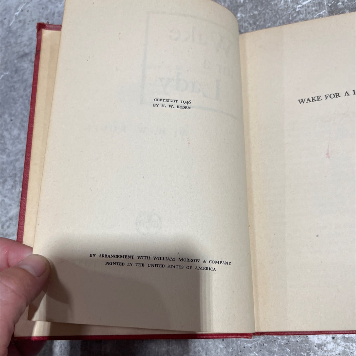 wake for a lady book, by H. W. Roden, 1946 Hardcover image 3