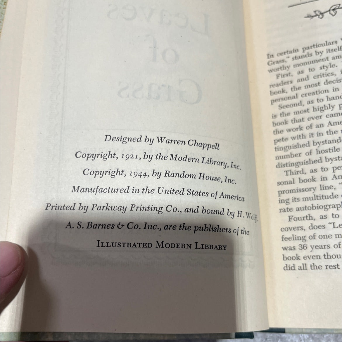 walt whitman leaves of grass book, by walt whitman, 1944 Hardcover image 3