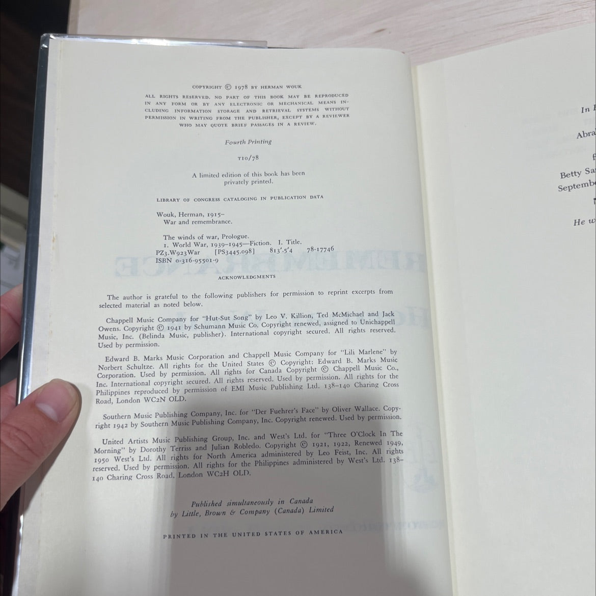 war and remembrance book, by Herman Wouk, 1978 Hardcover image 3