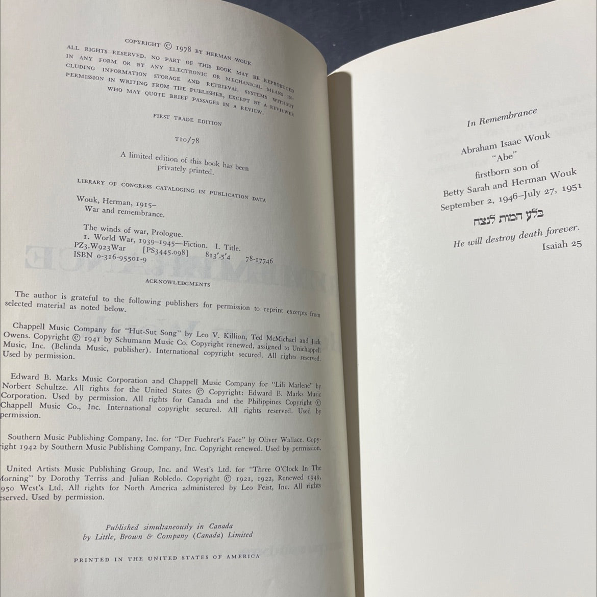 war and remembrance book, by herman wouk, 1978 Hardcover image 3