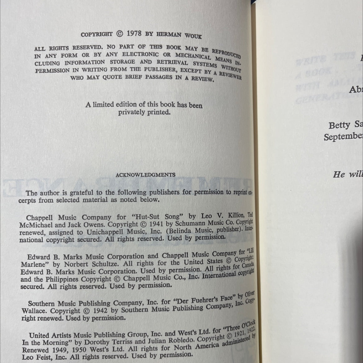 war and remembrance book, by herman wouk, 1978 Hardcover image 3