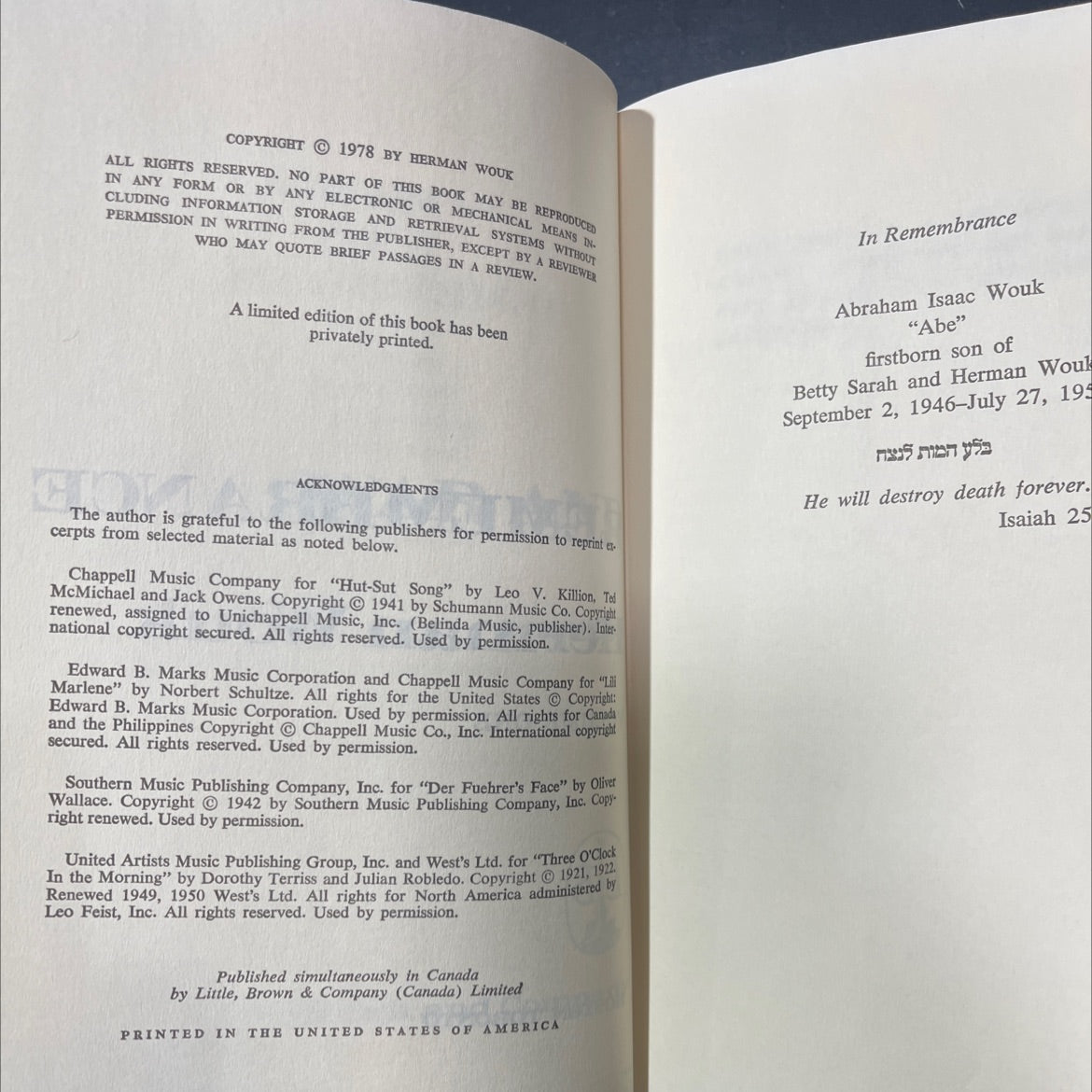 war and remembrance book, by herman wouk, 1978 Hardcover image 3