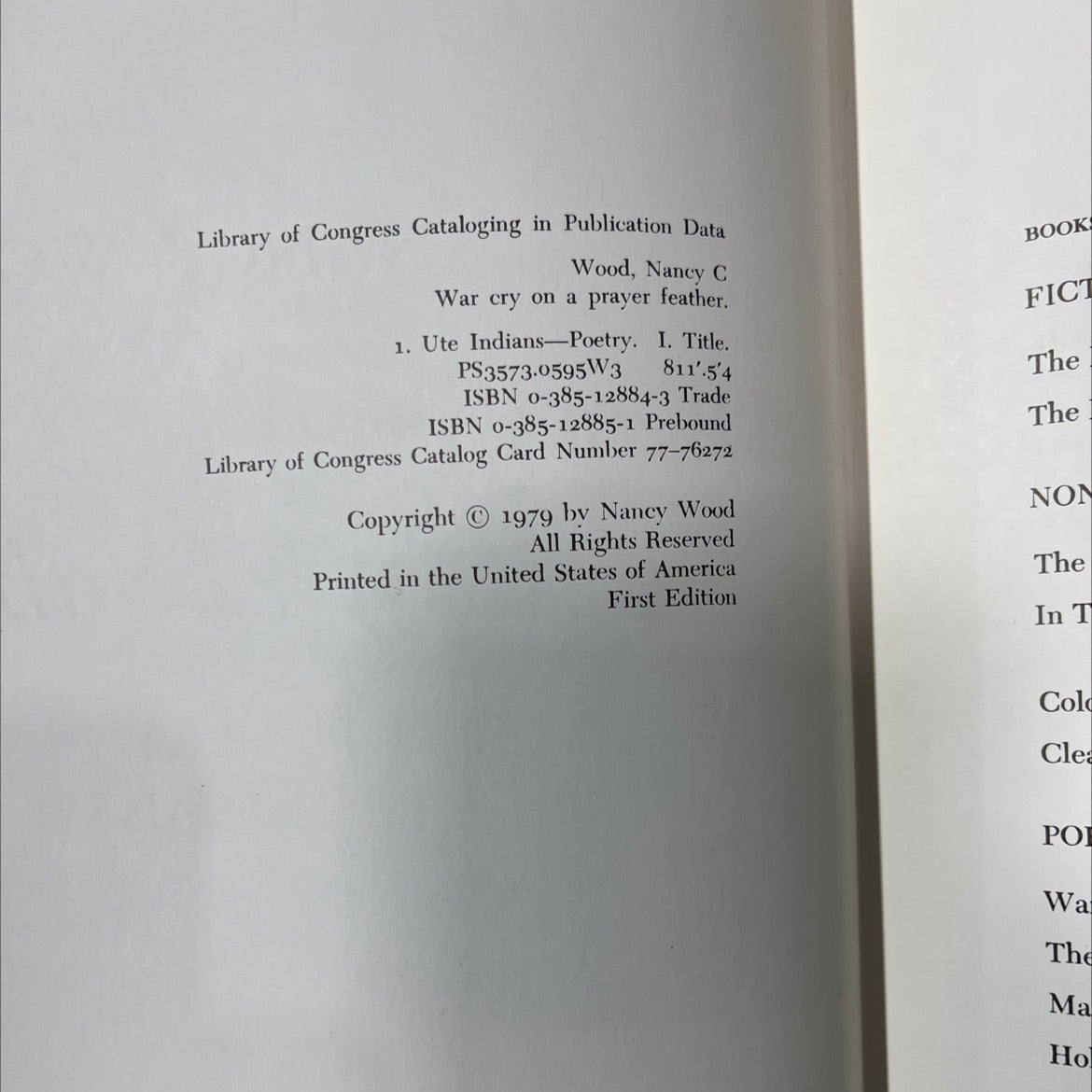 war cry on a prayer feather book, by nancy wood, 1979 Hardcover image 3