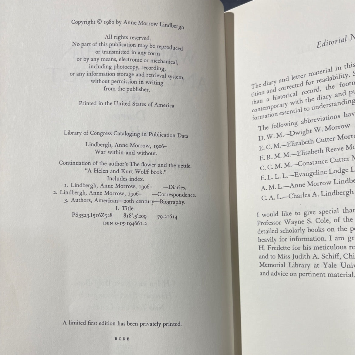 war within and without book, by Anne Morrow Lindbergh, 1980 Hardcover image 3