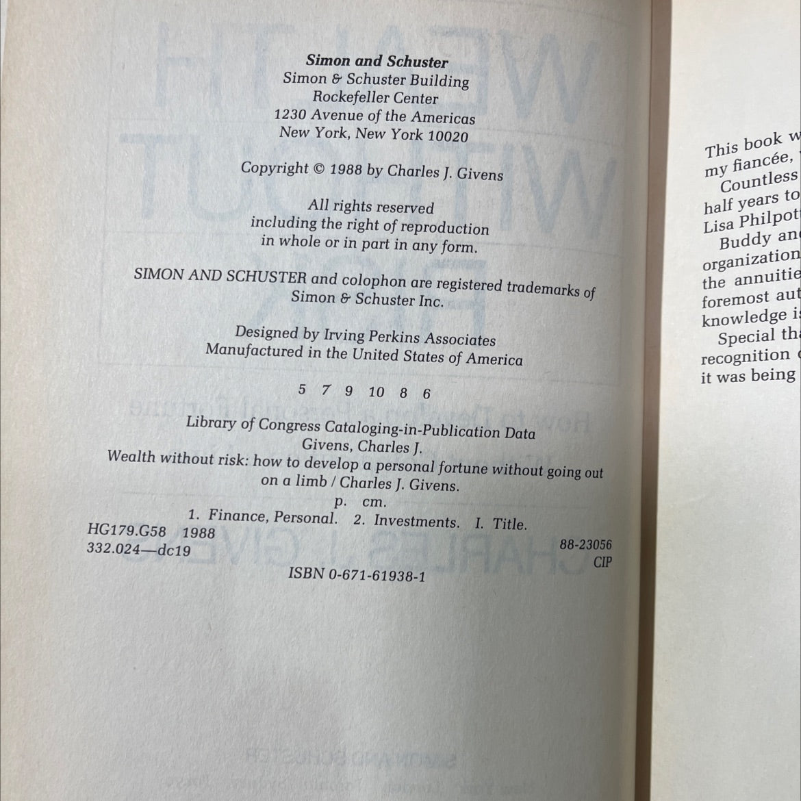 wealth without risk how to develop a personal fortune without going out on a limb book, by charles j. givens, 1988 image 3