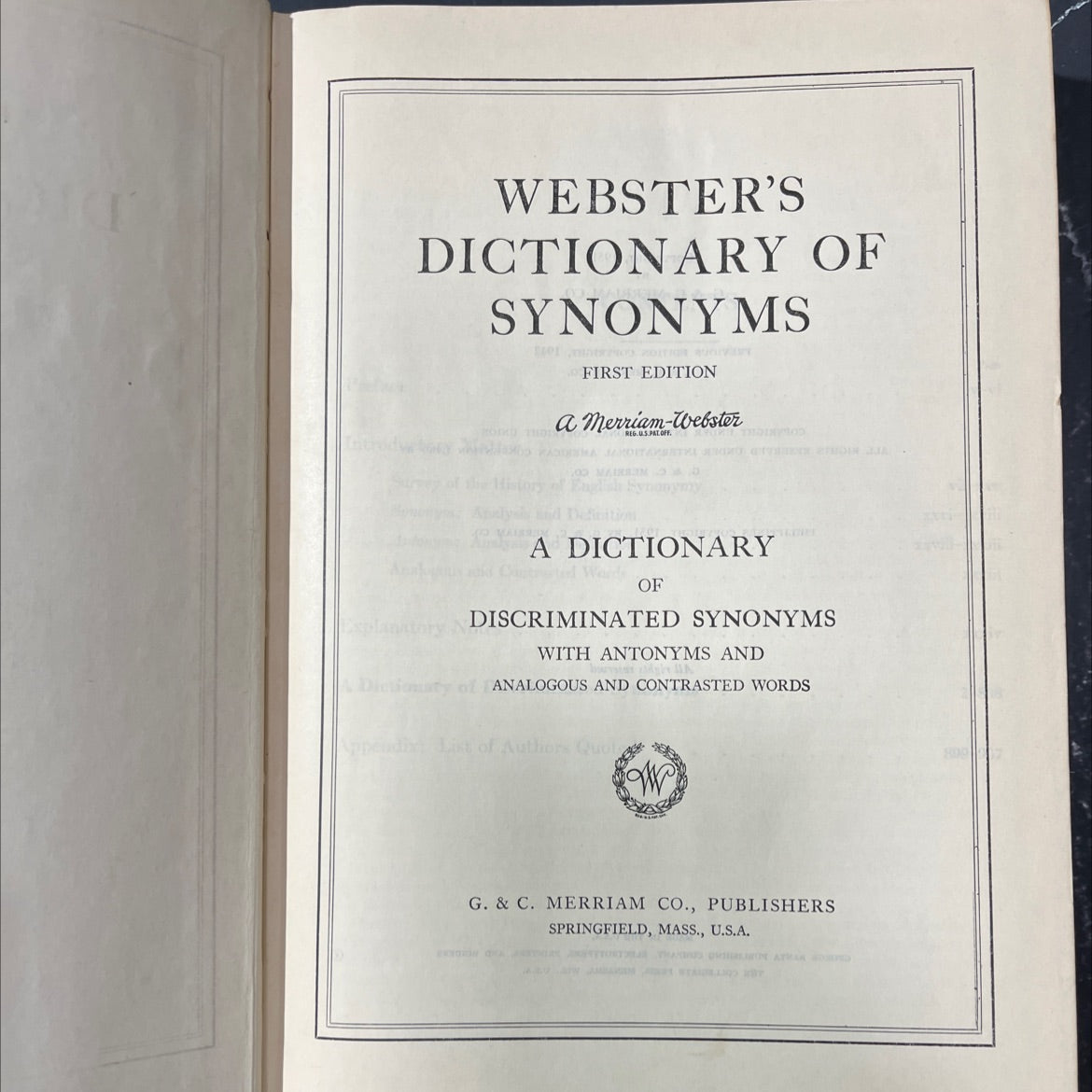 webster's dictionary of synonyms book, by g. & c. merriam co., 1951 Hardcover image 2