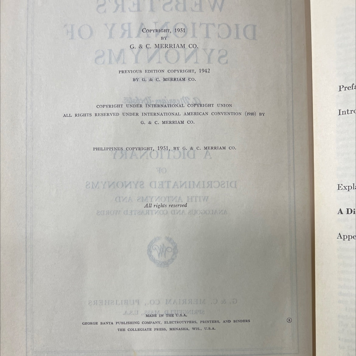 webster's dictionary of synonyms book, by g. & c. merriam co., 1951 Hardcover image 3