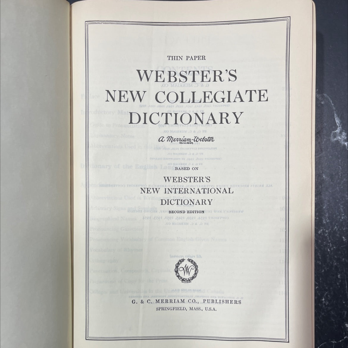 webster's new collegiate dictionary book, by g. & c. merriam co., 1956 Leather image 2