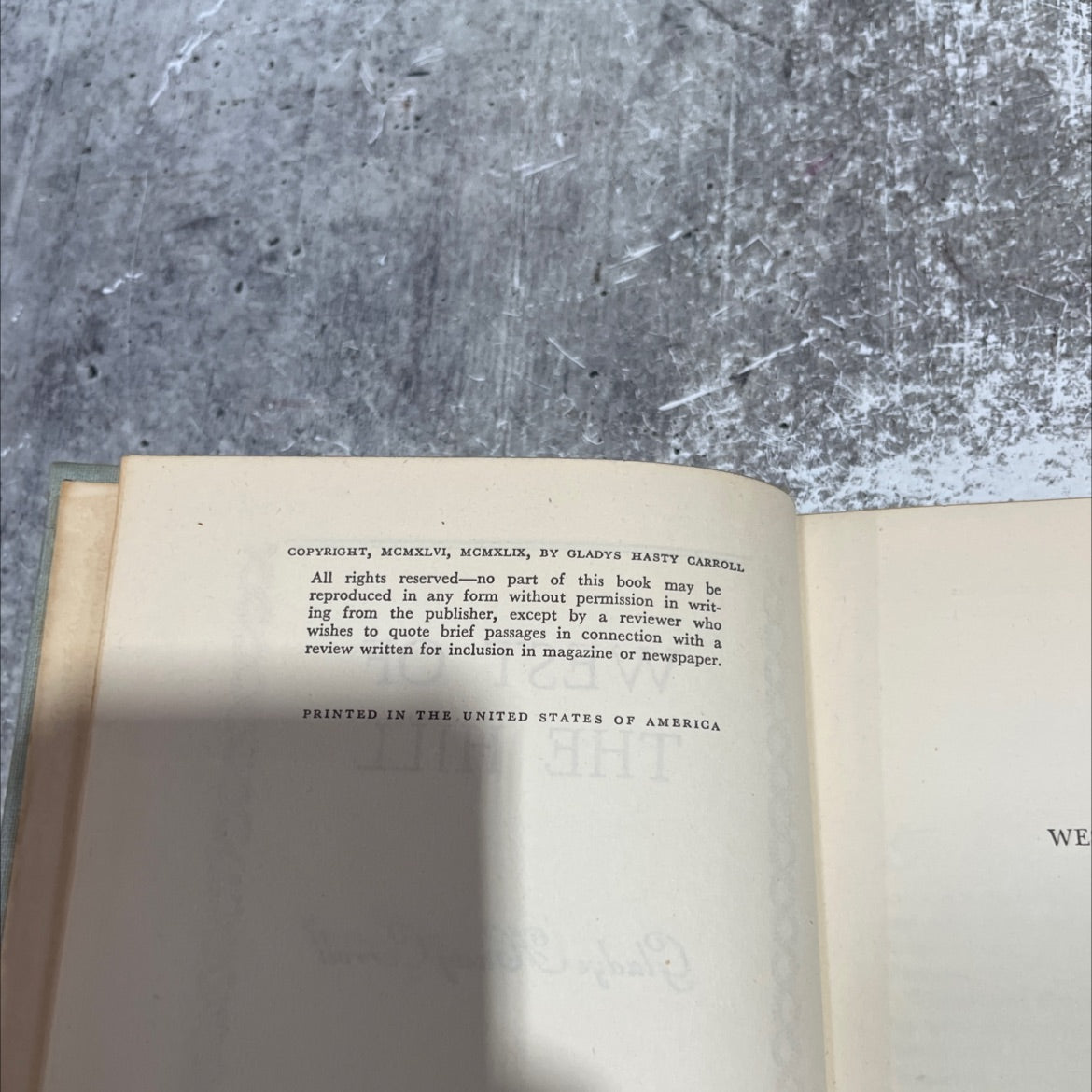 west of the hill book, by gladys hasty carroll, 1949 Hardcover image 3